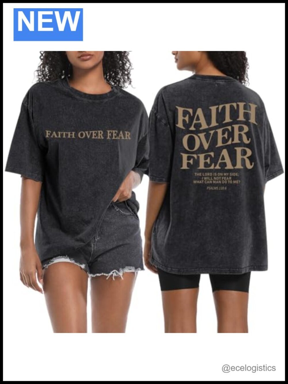 Faith Over Fear Christian T-Shirt Oversized Bible Verse Tee